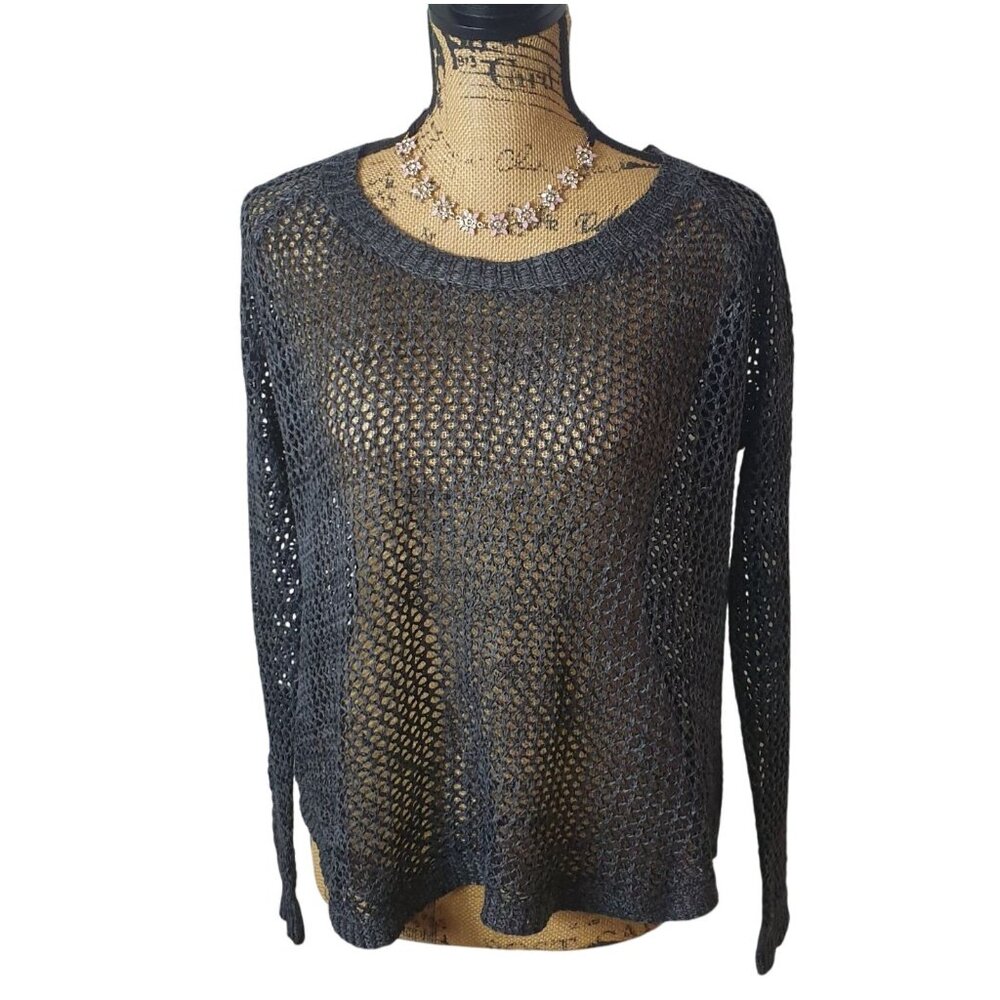 Paper Crane Womens S Sweater Black Open Knit Pullover Rock 90s clubwear Hip hop